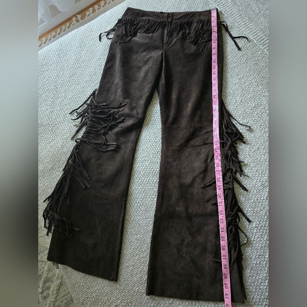 Genuine Leather Dark Brown Pants with Fringe Details Size 8 Aprox - Picture 15 of 16